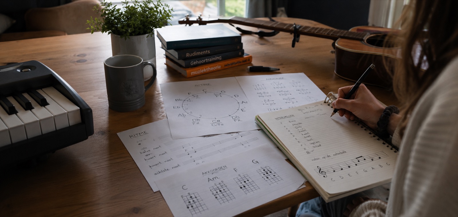 Muziektheorie en solfège: notenschrift, akkoorden en de kwintencirkel aan de studietafel